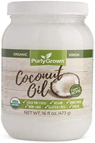 Organic, Cold Pressed Coconut Oil - Extra Virgin, Unrefined, Non-GMO Coconut Oils for Healthy Cooking, Beauty, Moisturizing, Dry Skin and Hair Care for Adults and Babies, 16 Oz. by Purly Grown