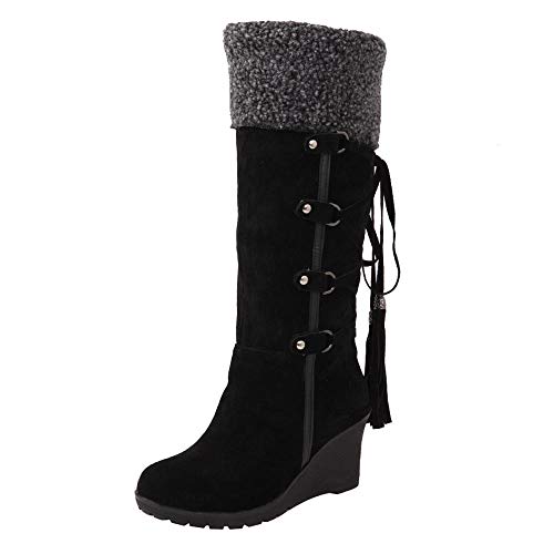 Bottes Chaussures Compensées Large Femme,Overdose Soldes Hiver Bottines Daim Talon Hautes Long Boots Cover