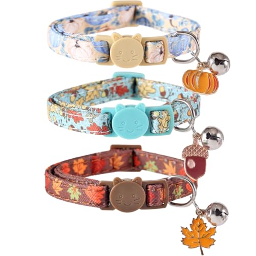 3 Pack Thanksgiving Cat Collar Fall Autumn Holiday with Bell Pendant Breakaway Adjustable Accessory for Kitten Kitty