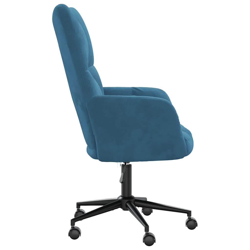 Sillón de relax de terciopelo azul, altura ajustable, 61,5 x 69 x 94,5 – 102 cm, sillón giratorio con ruedas para salón, dormitorio, oficina, diseño moderno, cómodo y robusto