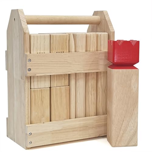Kubb Spiel-Wurfspiel- Hartholz Wikinger Spiel-Premium Kautschukholz Hinterhof-Wurfspielzeug (Red King, Regulation Size)