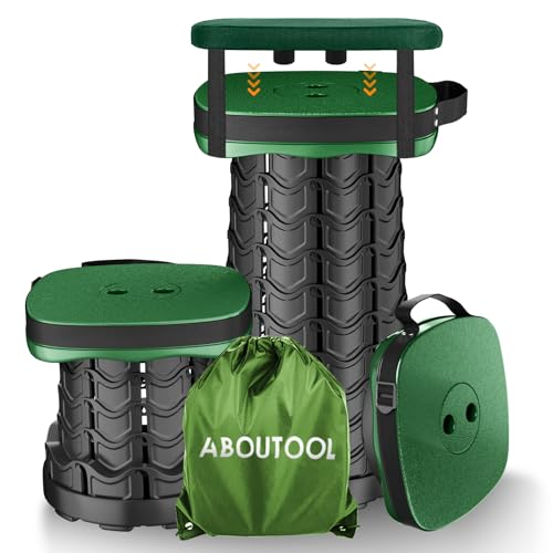 Image of aboutool Folding Camping Stool, Square Collapsible Portable Stool with Elastic Seat Cushion& Adjustable Nylon Bag, Sturdy Lightweight Telescoping Foldable,Max Load 485lb (Green)
