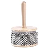 EDWOL Wooden Hand Cabasa with Stainless Steel Cabasa Percussion Musical Instrument Metal Beaded Chai