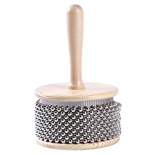 Edwol Wooden Hand Cabasa With Stainless Steel Cabasa Percussion Musical Instrument Metal Beaded Chain And Cylinder Hand Shaker For Band Music Education,M 8.5 #TOP1