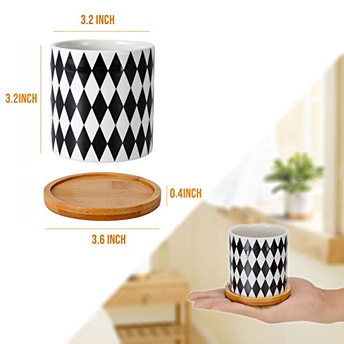 Dsben 3.2 Inch Succulent Plant Pots, Small Modern Flower Ceramic Planter Indoor With Bamboo Tray For Cactus, Herbs, Home, Set Of 3 (Plants Not Included) #TOP2