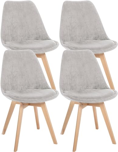 In And OutdoorMatch Silla de comedor Fitz - Gris - Juego de 4 - Cuerda - Tapicería de alta calidad - Silla de comedor de lujo - Aspecto moderno - Estructura de madera robusta