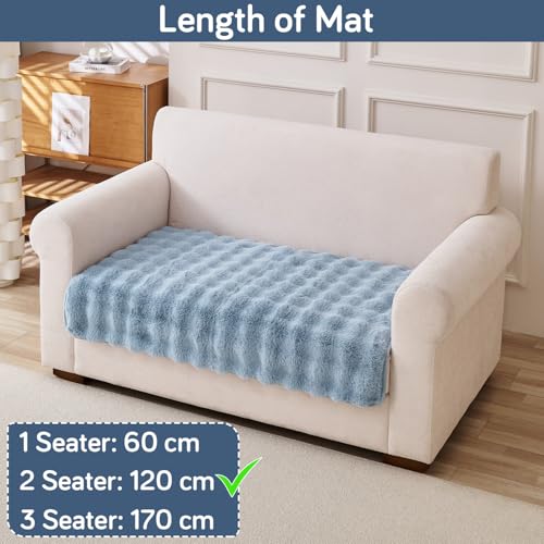 Image of HOKIPO 'FurHug' Luxury Faux Rabbit Fur Anti Slip Sofa Seat Mat for 2 Seater, Charm Blue (NEW-5013-BL*1)