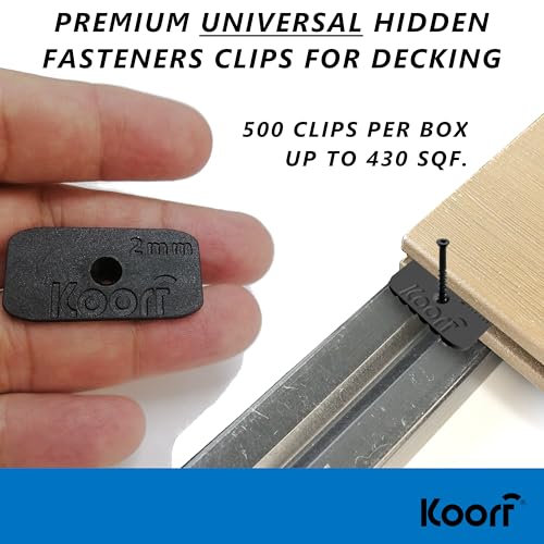 KOORF Patented Cold Weather Universal Hidden Deck Fastener Clips Bundle 500 Clips/Box for 270 SQ.FT. Grooved Edges of Composite Decking Boards to Joists, 1/5\" Gap, Compatible with Trex & Most Brands
