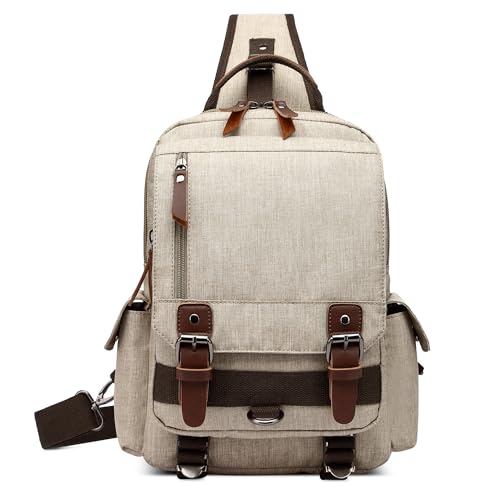 Elegante Uomo Borsa sul Petto Alta Capacità Uomo Zaino Monospalla per 10.9 Pollici iPad con Manico Molteplici Tasche per Viaggio Casuale Shopping Impermeabile a Tracolla Uomo Bianco