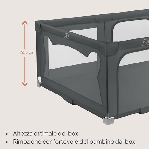 Lionelo Box Bambini 150 X 180 X 75 Cm Florence Easy Fold, Rete Traspirante, Sicuro, Portatile, Facile Da Piegare, 2 Ingressi Con Zip, Per Bambini 0-4 Anni (Grigio, 185 X 151 X 76,5 Cm) - 6