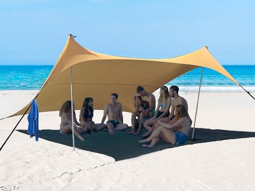 BESTSET 10×10ft UPF50+ Beach Tent Sun Shelter, Windproof Stable Outdoor Pop Up Beach Shade Canopy for Camping, Fishing, Backyard Fun or Picnics, 2 Poles