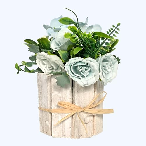 Image of Cortina Wooden Pot Maria Potted Plant | Home Decor Items for Living Room Balcony Kitchen Bedroom Office Table Top Decoration - White, 20X10 CM