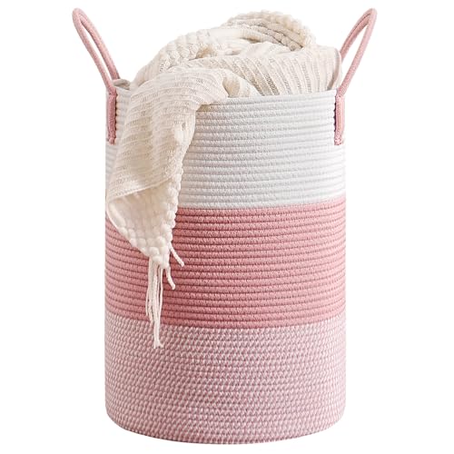 Image of CLHMILY&Z 60L Laundry Basket Round Storage Rope Basket - 15x20.5 Inches - Pink Hamper in Bedreoom and Cute Storage Bin for Blankets, Toys, and Nursery Essentials