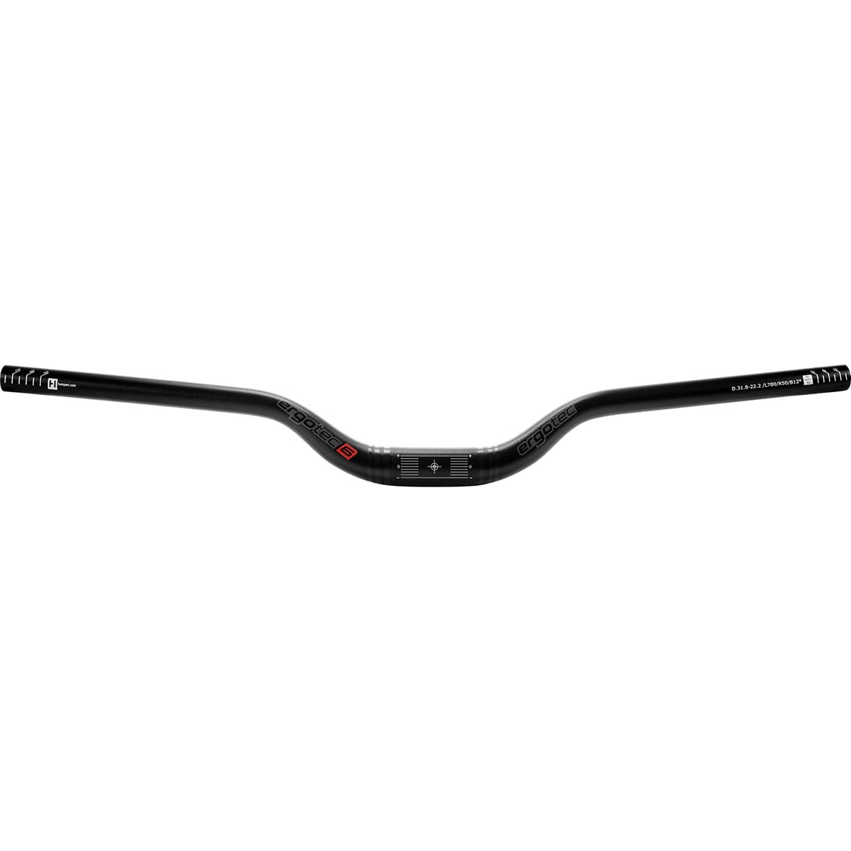 Ergotec Bicycle Handlebar, Riser Bar 50, 35mm Clamp, 780mm Width, 200mm Grip Length, 50mm Rise, 12/5 Degrees Back and Up Sweep | Black Sandblasted