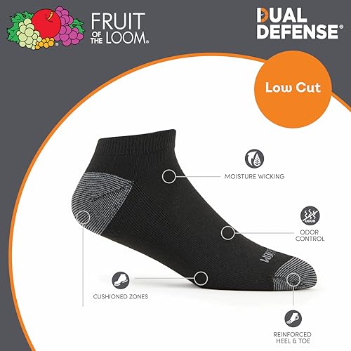 Image of Fruit of the Loom Men's Dual Defense Socks, Odor Protection with Half Cushion, Multi-Packs