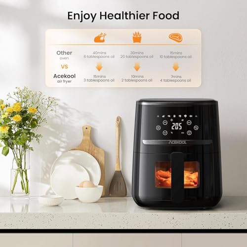 Air Fryer, 6 in 1 Visualized Window Air Fryers Oven with Dishwasher Safe Basket,Low Noise Airfryers with Timer & Temperature Control,8 Cooking Presets Oilless Cooker for Quick Meal