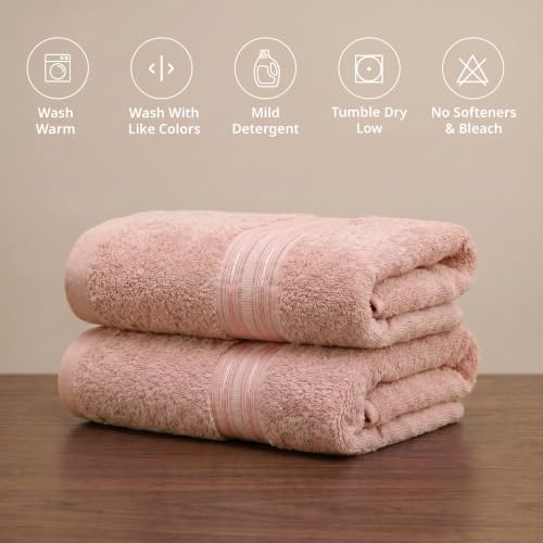 Image of LANE LINEN 575 GSM 100% Cotton Hand Towel 2PC - Peach | Zero-Twist Weave, True 60x40cm Each, Quick Dry & Absorbent, Ideal for Gym & Daily Use
