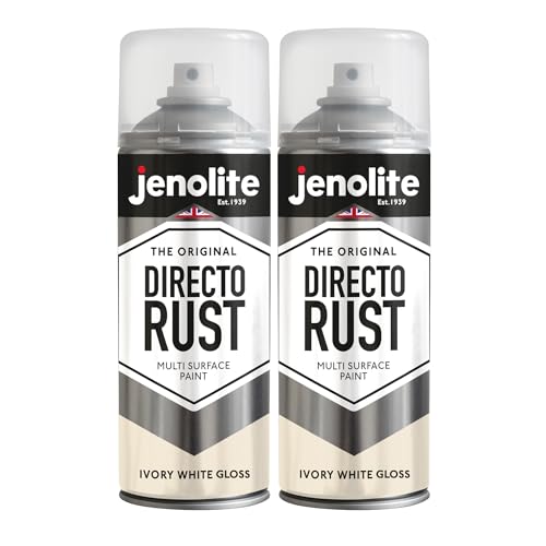 JENOLITE Directorust Gloss Spray Paint | IVORY WHITE | 2 x 400ml | Direct To Rust Spray Paint For Metal | Multi Surface Gloss Aerosol For Wood, Metal, Plastic, Ceramic | RAL 1013