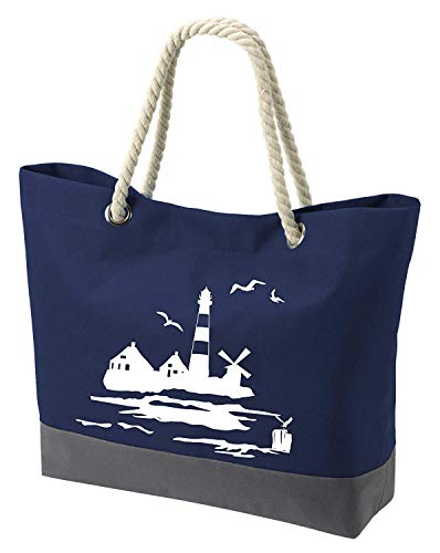 Livingstyle & Wanddesign maritime Strandtasche BONNY, 33 L, navy, Leuchtturm Cover