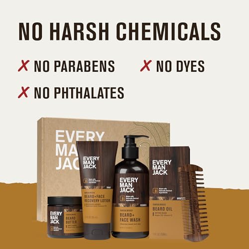 Every Man Jack Beard Essentials Gift Set for Men – Complete Routine with 5 Full-Size Essentials – Sandalwood Scent - Beard & Face Wash, Lotion, Oil, Butter & Comb - Image 7