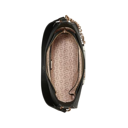 Image of Guess Women Black Textured Shoulder Bag with Strap and Pouch