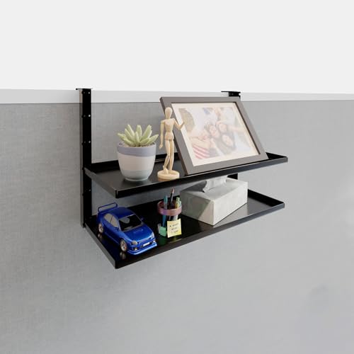 AKBFOX Office Cubicle Shelf - 14.2'' x 5.9'' Dual-Tier Storage Organizer Floating Corner Rack Hanging Shelf Height Adjustable Home Office Essentials for Planter Statue Decor Photo Frame