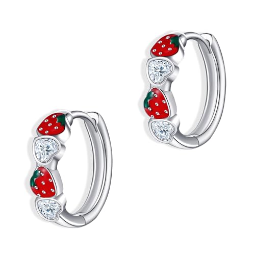 Strawberry Earrings Sterling Silver Strawberry Hoop Earrings Fruit Jewelry Gifts for Women