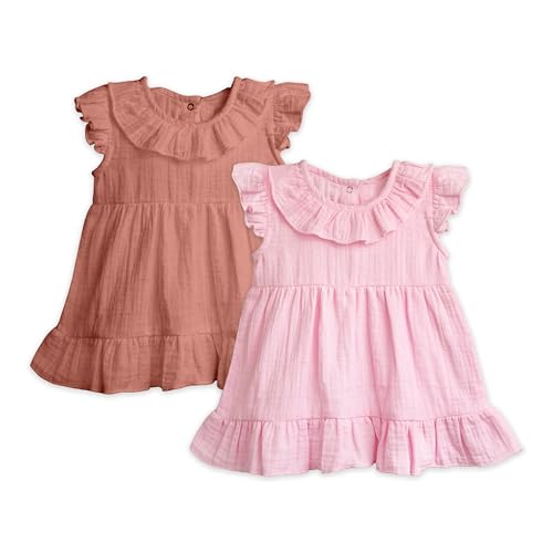Image of Kidbea Baby Girls' Cotton Dress, Comfortable, Trendy Ruffled Sleeves & Hem, Soft Breathable Fabric for Everyday & Special Occasions