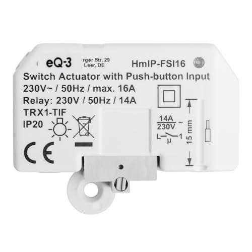 Homematic IP Smart Home Schaltaktor mit Tastereingang (16 A) – Unterputz, steuert Geräte und Leuchten per App, Alexa & Google Assistant, Energie sparen, 154346A0