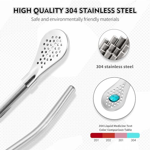 4PCS Pajitas de acero 304 inoxidable, Pajitas Reutilizables Acero Inoxidable, Pajitas de acero inoxidable con cuchara de filtro, pajitas de metal, con cepillos de limpieza,Filtrar,para zumos y bebidas - imagen 3