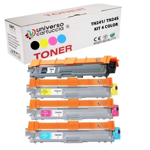 Universocartuccia® Toners kompatibla för Brother dcp-9020cdw hl-3140cw 3150 CDW 3170 CDW mfc-9140cdn 9330 CDW 9340 CDW - (1 TN241 svart +1 TN245 cyan + 1 TN 245 magenta +1 TN245 gul) Kit 4 COLORI 1