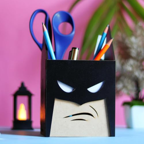 Image of Zesta Wooden Desk Organizer Pen Stand Remote Holder Card Slot | Table Accessory Office Desk Study Room | Pencil Storage Stand Stylish Workspace Decor (Black Man)