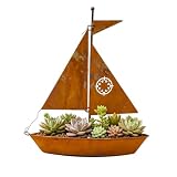 3D Segelboot-Blumentöpfe Rostige Gartendeko für Draußen Wetterfest (A)