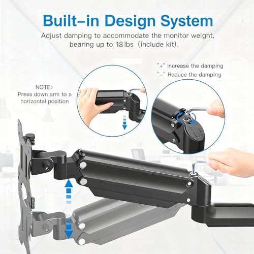 Image of HUANUO Single Monitor Wall Mount for 13 to 32 Inch Computer Screen, Gaming Monitor Wall Mount Arm Holds up to 17.6lbs, Height Adjustable Full Motion Wall Monitor Mount-VESA Mount 75x75,100x100