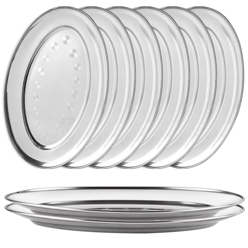 AKOLAFE 8PCS Sizzle Platter for Serving Food Large Serving Trays for Party Buffet Oval Serving Platter Set Silver Tray Decorative Metal Tray Stainless Steel Tray Long Sizzler Plates for Sushi Snack