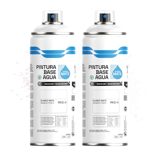 Etrexonline Pintura Spray Ecológica 400ml - Base Agua, Sin Olor - Para Muebles, Metal, Plástico y Madera - Colores Vivos y Permanentes, Cobertura Uniforme - Blanco Mate, 2 unidades