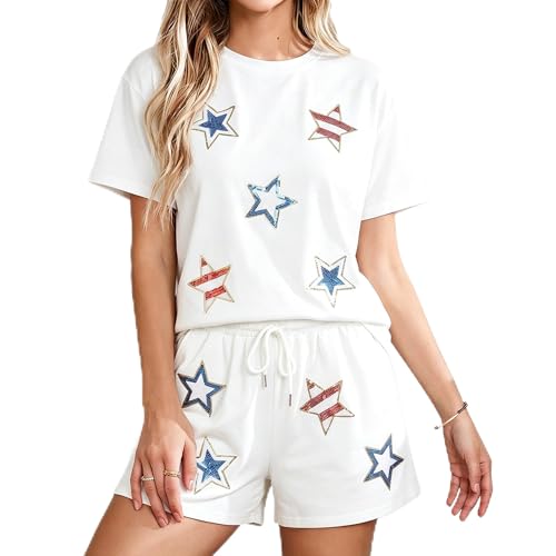 MYHALF 4th of July 2 Piece Outfits for Women Sequin