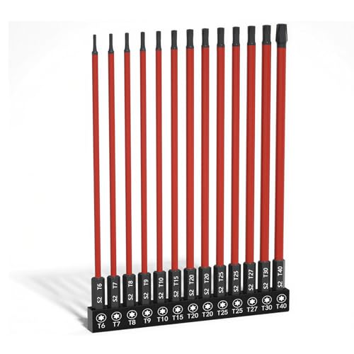 Long Torx Bit Set 6-Inch 13PCS T6T40 Magnetic S2 Steel Torx Bits with 1/4 Hex Shank Extended Reach Torx Set for Deep & Hard-to-Reach Screws Impact Ready