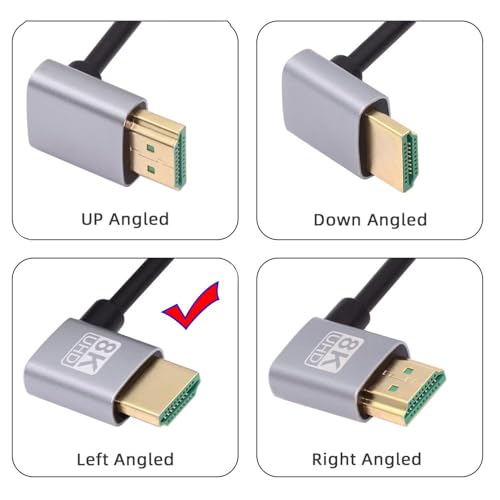 Image of Wefly HDMI 2.1 Cable HDMI Male to Male 90 Degree Left Angled 8K@60Hz 4K@120Hz 48Gbps Ultra High Speed Gold Plated 0.5m for TV Monitor Computer
