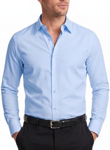 FAHIZO Men's Dress Shirt Regular Fit Solid Business Formal Long S...