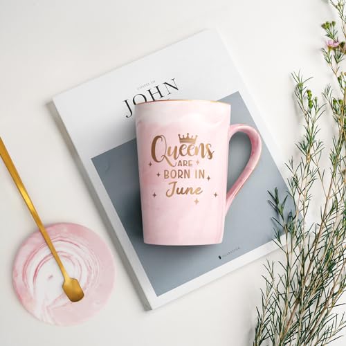 YHRJWN June Birthday Gifts for Women, Queens Are Born in June Mug, Gemini Gifts for Women Girls Friends BFF Sister Daughter Mom Wife, Cancer Zodiac Gift, 14 Oz Pink (Gift Box) by YHRJWN - Used condition - Image 2