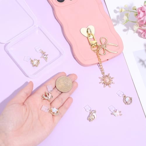 PH PandaHall 7PCS Dust Plug Charms 7 Styles Butterfly Rhinestone Dustproof Plugs Baroque Star Port Caps Protector Sun Phone Charm Chain with Heart Mobile Phone Holders for E-Reader Type-C Cell Phonesr - 2