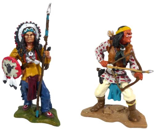 OPO 10 - Lote de 2 Figuras de Indios Americanos: Toro Sentado y Gerónimo, en Metal, 6cms (LI8)
