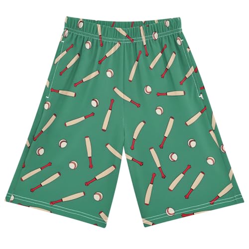ALAZA Baseball Stylish Green Pajama Shorts Elastic Waist Casual Sleep Shorts with Pockets Size 6-14