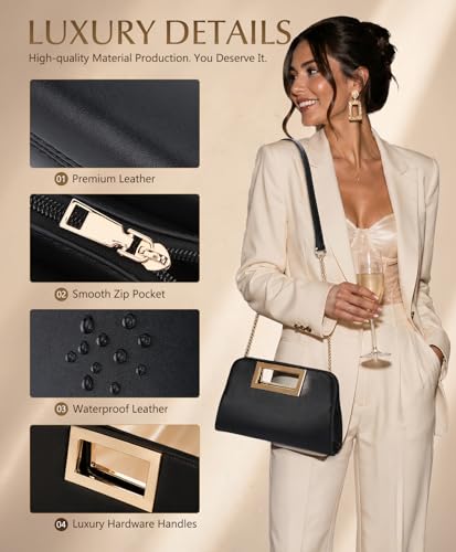 Image of VASCHY Clutch Purse for Women,Fashion Vegan Leather Cut-Out Handle Evening Handbag Crossbody Shoulder Bag for Wedding,Party