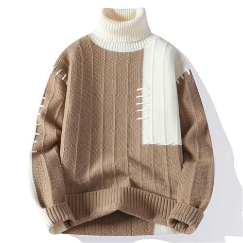 Men’S Turtleneck Long Sleeve Sweater Patchwork Warm Loose Youthful Vitality Knitted Casual Pullover Sweater4