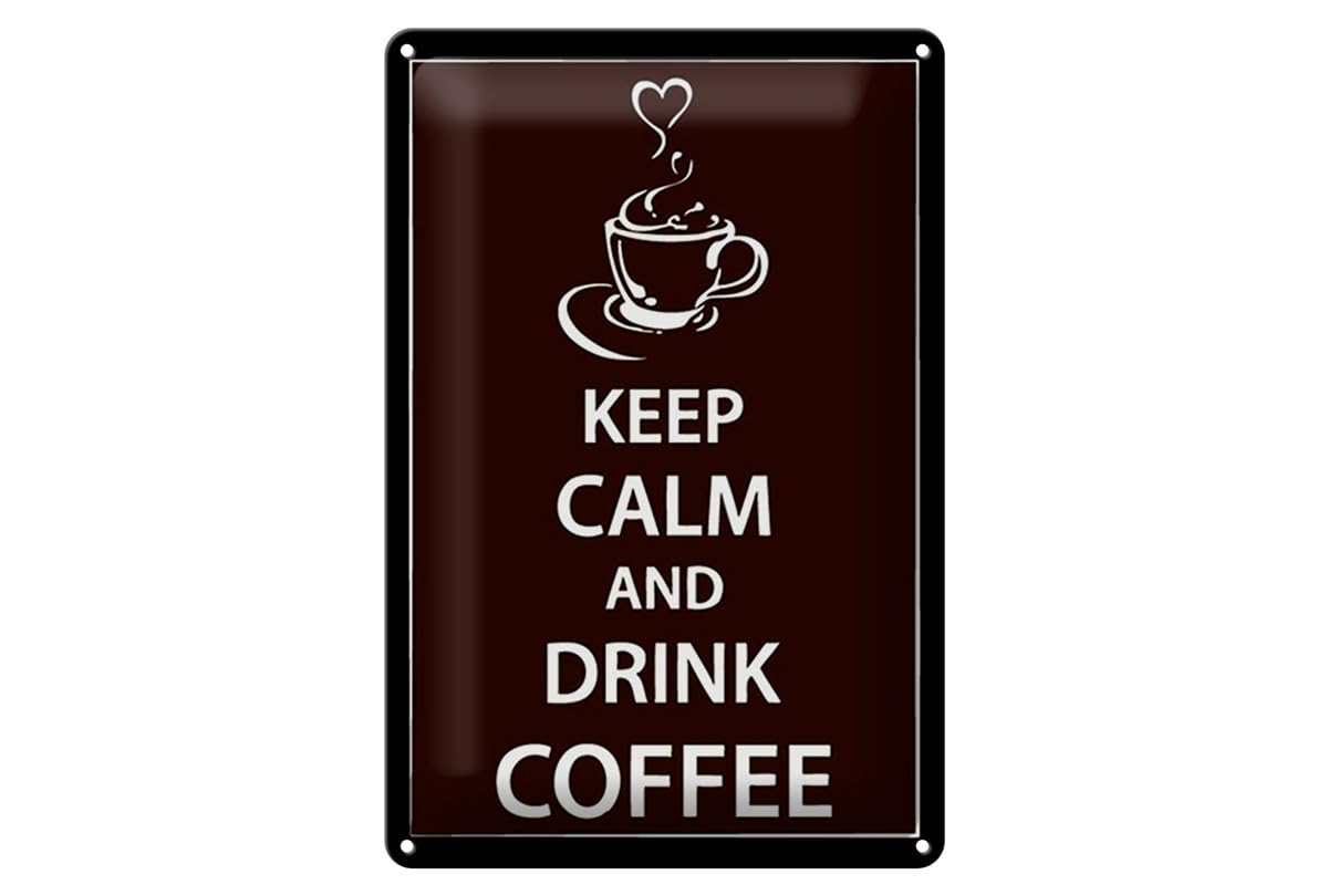 Targa in metallo con scritta in inglese Keep Calm Coffee Is On, stile retrò, vintage, in metallo, 20 x 30 cm