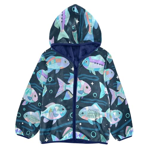 Colorful Fish on Dark Background Toddler Fleece Jacket Girl Boys Hooded Fleece Jacket Coat Warm Outwear Zip-up 3-10T