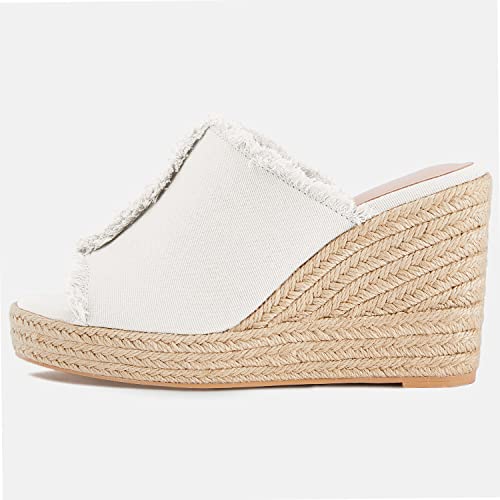 Image of Juliet Holy Womens Wedge Sandals Peep Toe Denim Slip On Backless Espadrilles Platform Sandal Shoes