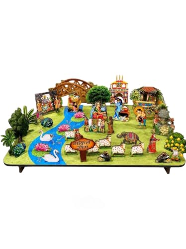 Image of Premium 3D Gokul Gaon Set MDF Cutout | Realistic Krishna Leela Miniature Village for Janmashtami Decoration, Pooja Room & Laddu Gopal Mandir Decor | Multicolour*